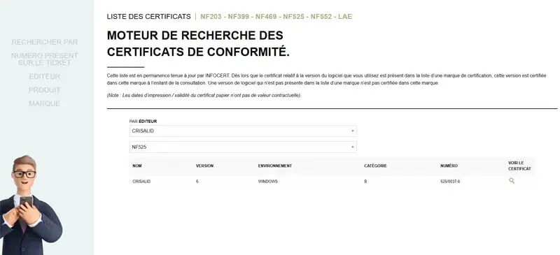 Rechercher un éditeur certifié NF525 Rechercher un éditeur certifié NF525